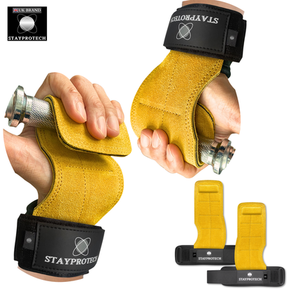 STAYPROTECH Leather Lifting Straps, Adjustable Gym Grips with Wrist Support for Men & Women – Heavy-Duty Hand Pads for Weight Lifting, Deadlifts & Powerlifting.