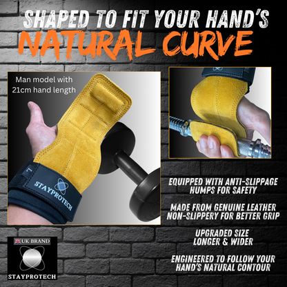 STAYPROTECH Leather Lifting Straps, Adjustable Gym Grips with Wrist Support for Men & Women – Heavy-Duty Hand Pads for Weight Lifting, Deadlifts & Powerlifting.