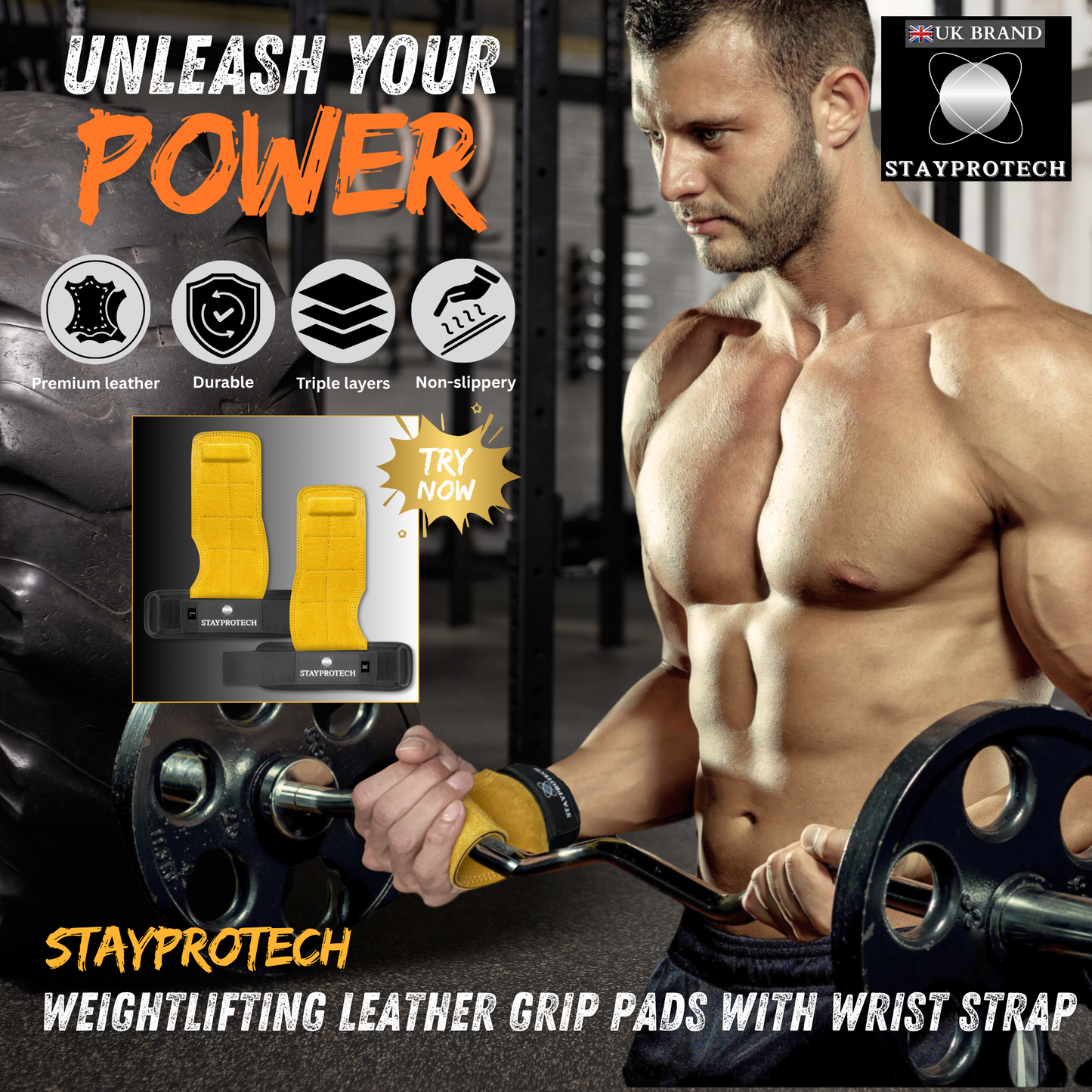 STAYPROTECH Leather Lifting Straps, Adjustable Gym Grips with Wrist Support for Men & Women – Heavy-Duty Hand Pads for Weight Lifting, Deadlifts & Powerlifting.