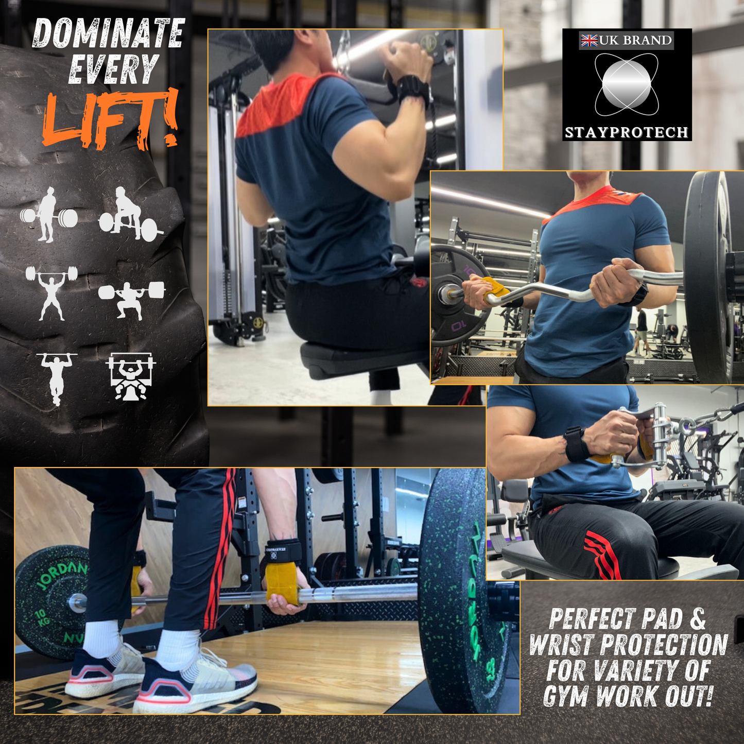 STAYPROTECH Leather Lifting Straps, Adjustable Gym Grips with Wrist Support for Men & Women – Heavy-Duty Hand Pads for Weight Lifting, Deadlifts & Powerlifting.