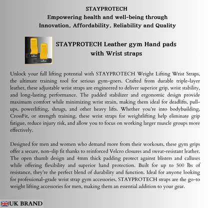 STAYPROTECH Leather Lifting Straps, Adjustable Gym Grips with Wrist Support for Men & Women – Heavy-Duty Hand Pads for Weight Lifting, Deadlifts & Powerlifting.