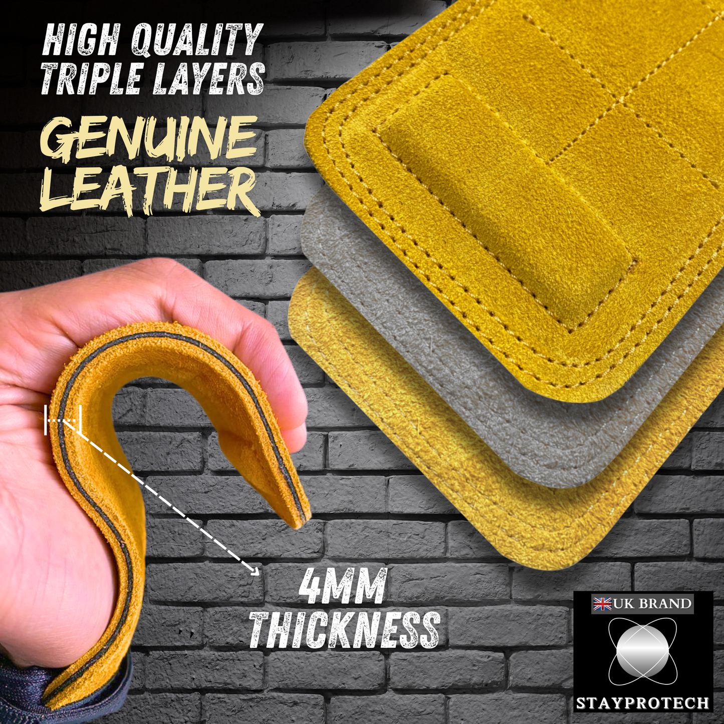 STAYPROTECH Leather Lifting Straps, Adjustable Gym Grips with Wrist Support for Men & Women – Heavy-Duty Hand Pads for Weight Lifting, Deadlifts & Powerlifting.