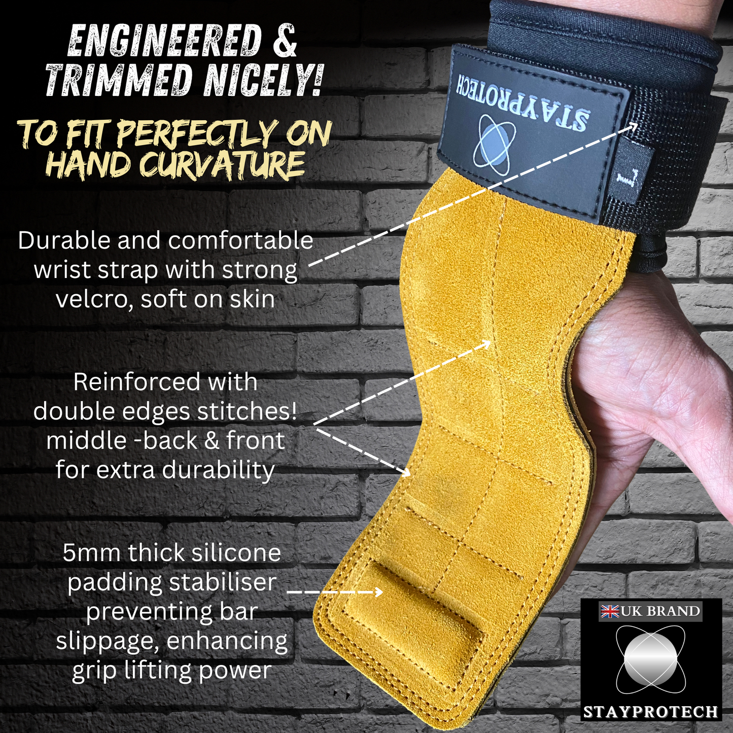 STAYPROTECH Leather Lifting Straps, Adjustable Gym Grips with Wrist Support for Men & Women – Heavy-Duty Hand Pads for Weight Lifting, Deadlifts & Powerlifting.