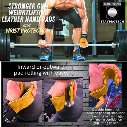 STAYPROTECH Leather Lifting Straps, Adjustable Gym Grips with Wrist Support for Men & Women – Heavy-Duty Hand Pads for Weight Lifting, Deadlifts & Powerlifting.