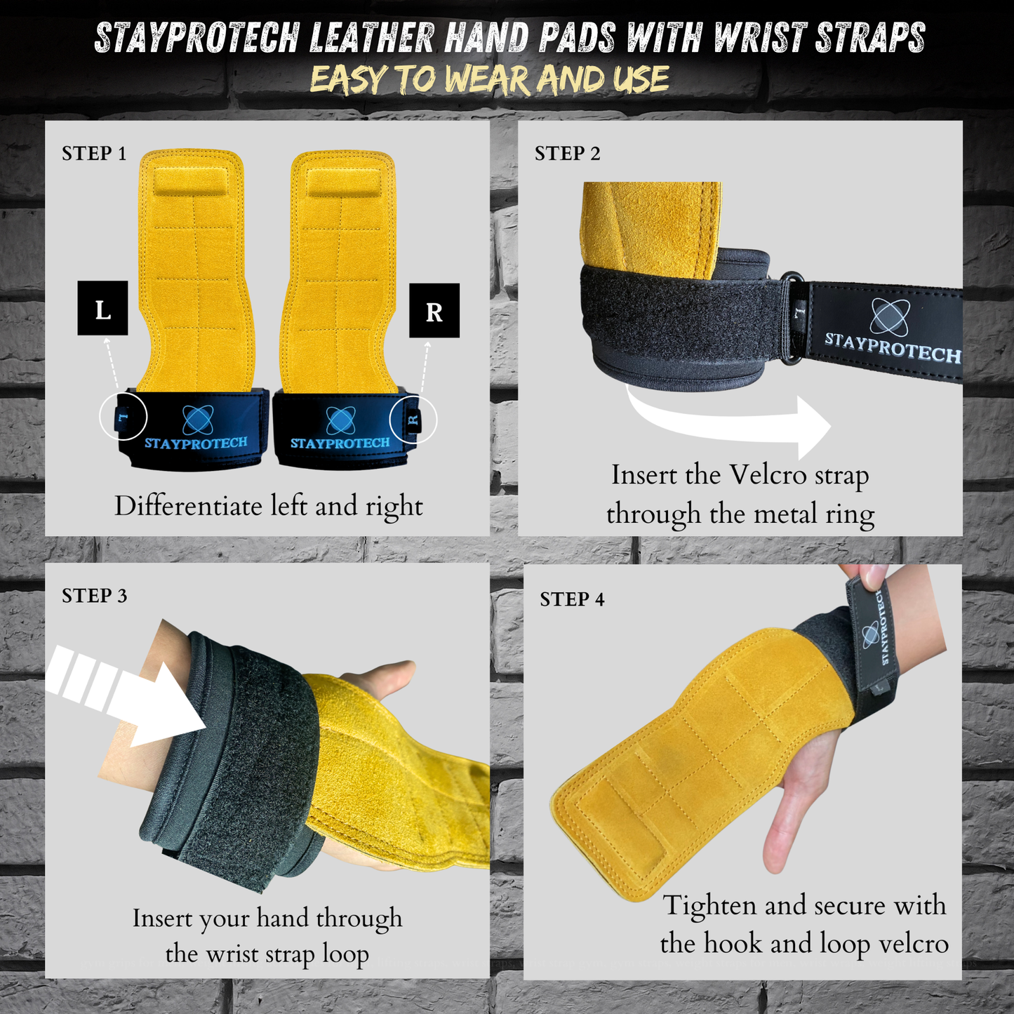 STAYPROTECH Leather Lifting Straps, Adjustable Gym Grips with Wrist Support for Men & Women – Heavy-Duty Hand Pads for Weight Lifting, Deadlifts & Powerlifting.