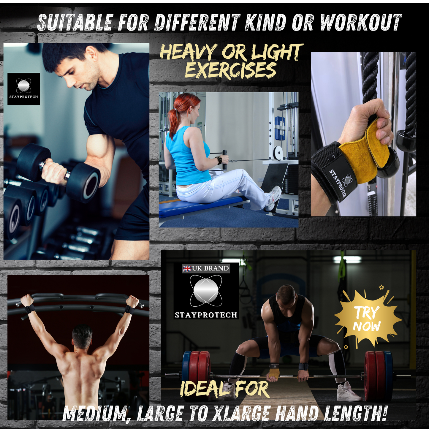 STAYPROTECH Leather Lifting Straps, Adjustable Gym Grips with Wrist Support for Men & Women – Heavy-Duty Hand Pads for Weight Lifting, Deadlifts & Powerlifting.