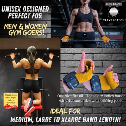 STAYPROTECH Leather Lifting Straps, Adjustable Gym Grips with Wrist Support for Men & Women – Heavy-Duty Hand Pads for Weight Lifting, Deadlifts & Powerlifting.