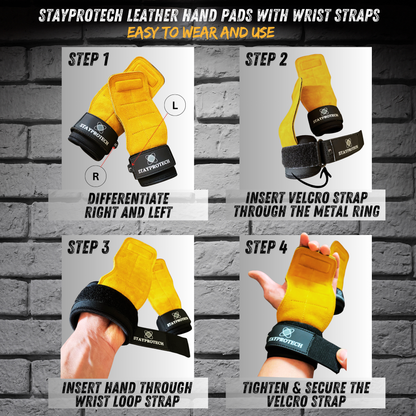 STAYPROTECH Leather Hand Pad Lifting Straps, Adjustable Gym Grips with Wrist Support for Men & Women – Heavy-Duty Hand Pads for Weight Lifting, Deadlifts & Powerlifting.