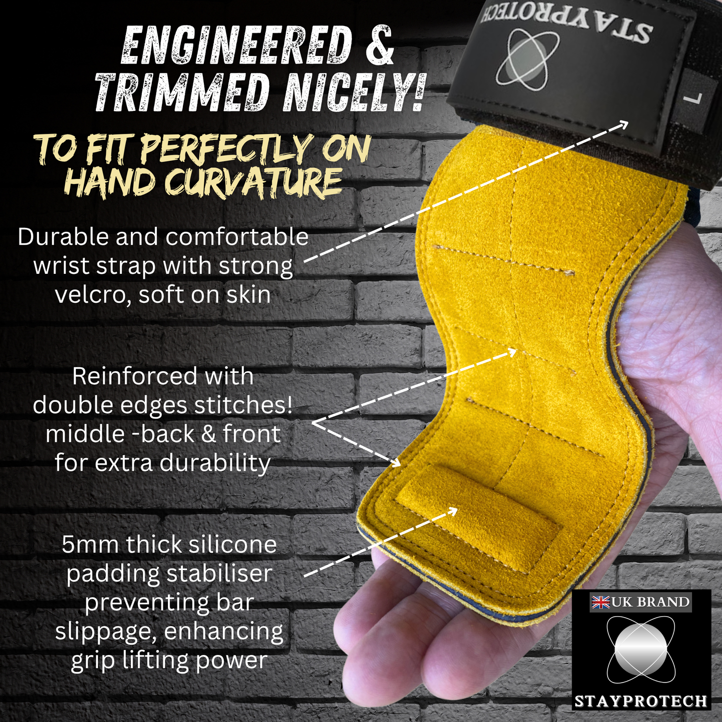 STAYPROTECH Leather Hand Pad Lifting Straps, Adjustable Gym Grips with Wrist Support for Men & Women – Heavy-Duty Hand Pads for Weight Lifting, Deadlifts & Powerlifting.