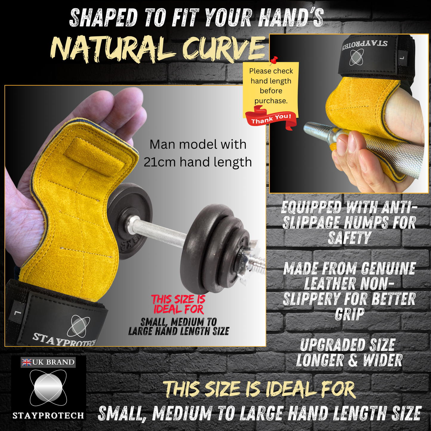 STAYPROTECH Leather Hand Pad Lifting Straps, Adjustable Gym Grips with Wrist Support for Men & Women – Heavy-Duty Hand Pads for Weight Lifting, Deadlifts & Powerlifting.