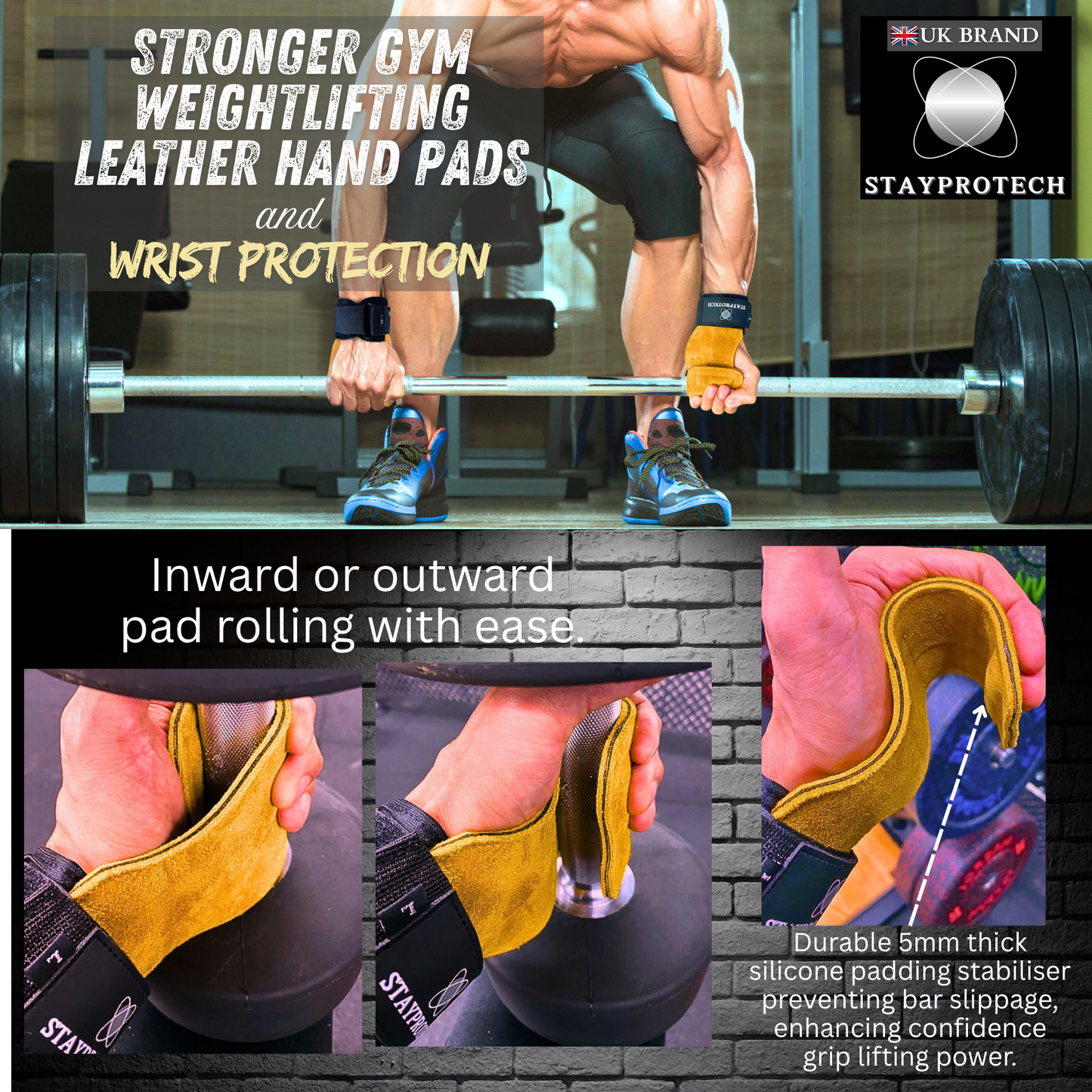 STAYPROTECH Leather Hand Pad Lifting Straps, Adjustable Gym Grips with Wrist Support for Men & Women – Heavy-Duty Hand Pads for Weight Lifting, Deadlifts & Powerlifting.