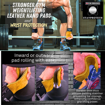 STAYPROTECH Leather Hand Pad Lifting Straps, Adjustable Gym Grips with Wrist Support for Men & Women – Heavy-Duty Hand Pads for Weight Lifting, Deadlifts & Powerlifting.