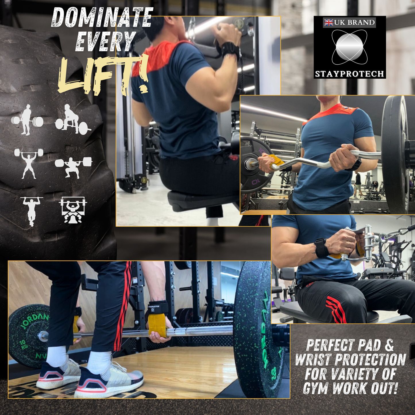 STAYPROTECH Leather Hand Pad Lifting Straps, Adjustable Gym Grips with Wrist Support for Men & Women – Heavy-Duty Hand Pads for Weight Lifting, Deadlifts & Powerlifting.