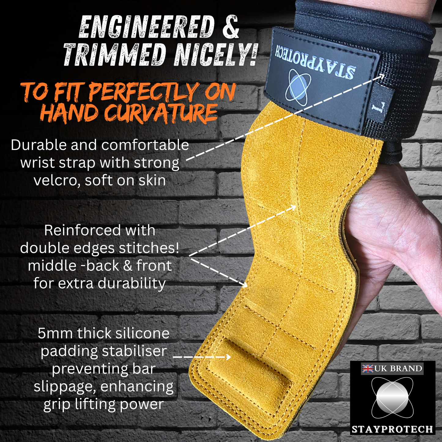 STAYPROTECH Leather Hand Pad Lifting Straps, Adjustable Gym Grips with Wrist Support for Men & Women – Heavy-Duty Hand Pads for Weight Lifting, Deadlifts & Powerlifting.