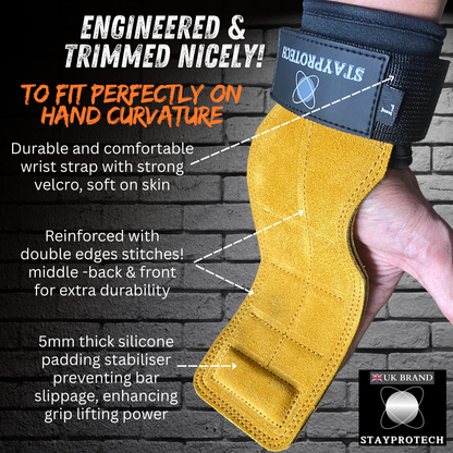 STAYPROTECH Leather Hand Pad Lifting Straps, Adjustable Gym Grips with Wrist Support for Men & Women – Heavy-Duty Hand Pads for Weight Lifting, Deadlifts & Powerlifting.