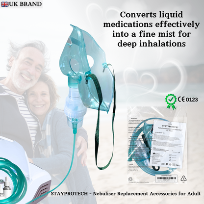 STAYPROTECH Nebuliser Replacement Accessory Set for Adults – Mask, Chamber & 2.1m Tubing – Universal Fit for Most Nebulisers.