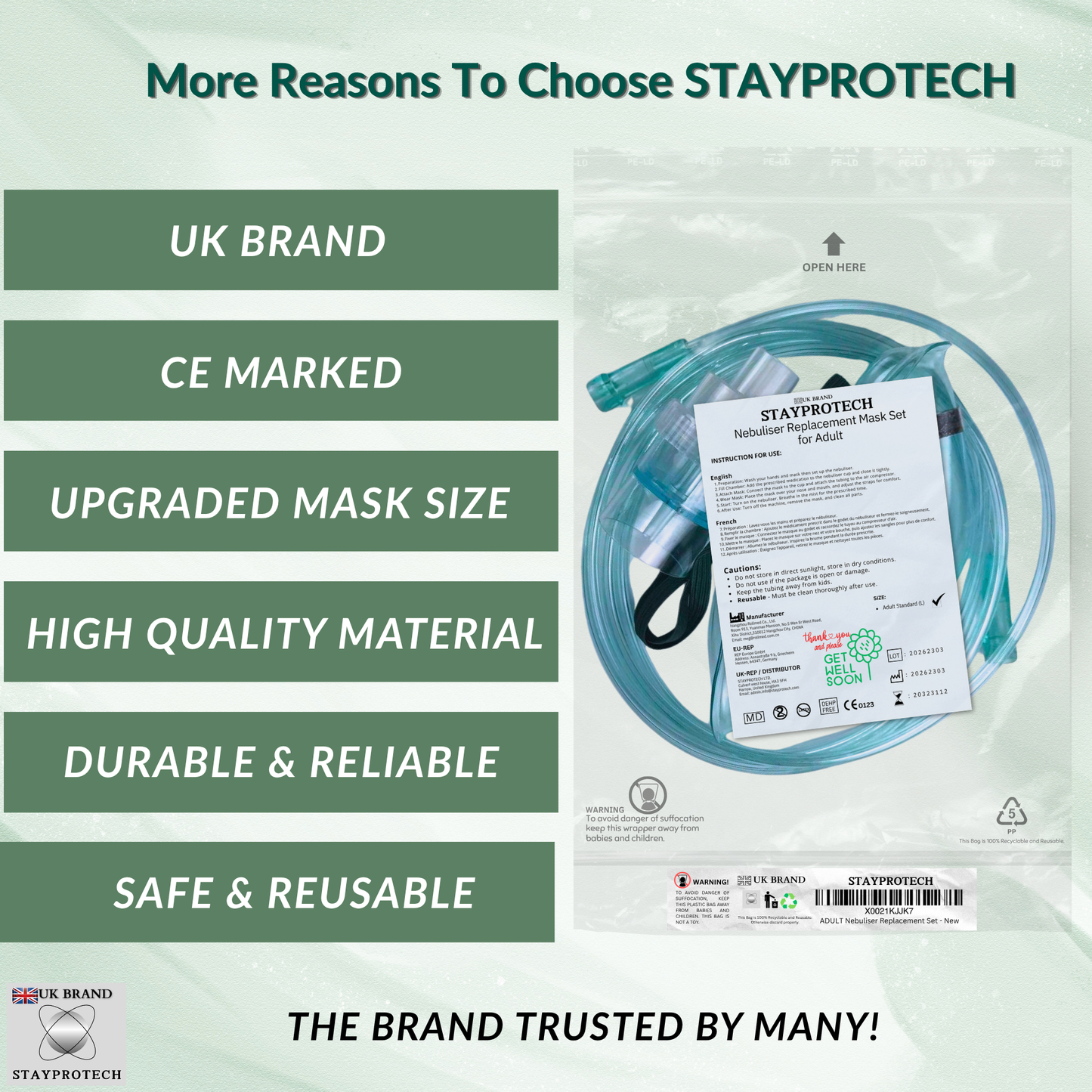 STAYPROTECH Nebuliser Replacement Accessory Set for Adults – Mask, Chamber & 2.1m Tubing – Universal Fit for Most Nebulisers.
