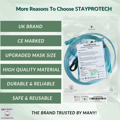 STAYPROTECH Nebuliser Replacement Accessory Set for Adults – Mask, Chamber & 2.1m Tubing – Universal Fit for Most Nebulisers.
