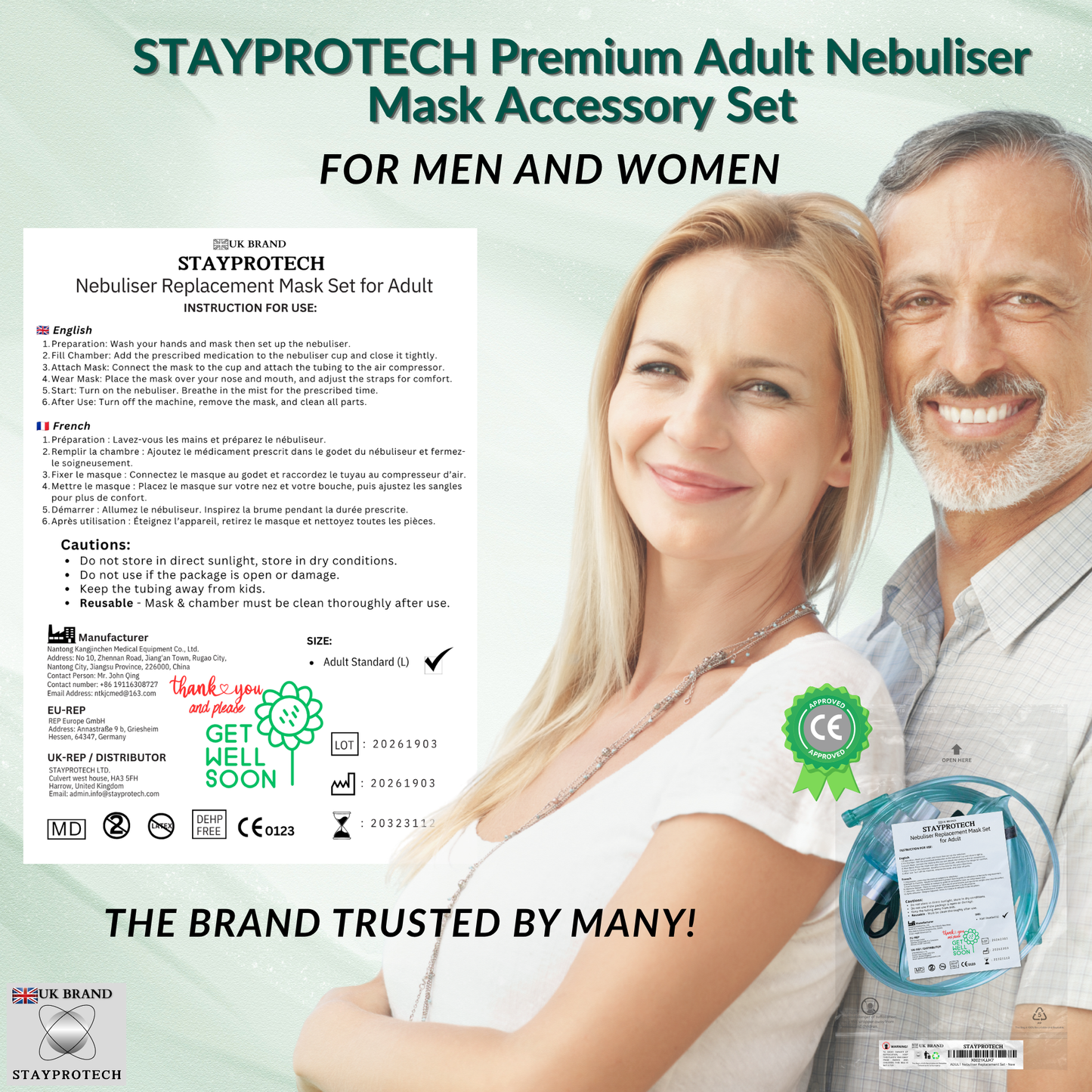STAYPROTECH Nebuliser Replacement Accessory Set for Adults – Mask, Chamber & 2.1m Tubing – Universal Fit for Most Nebulisers.