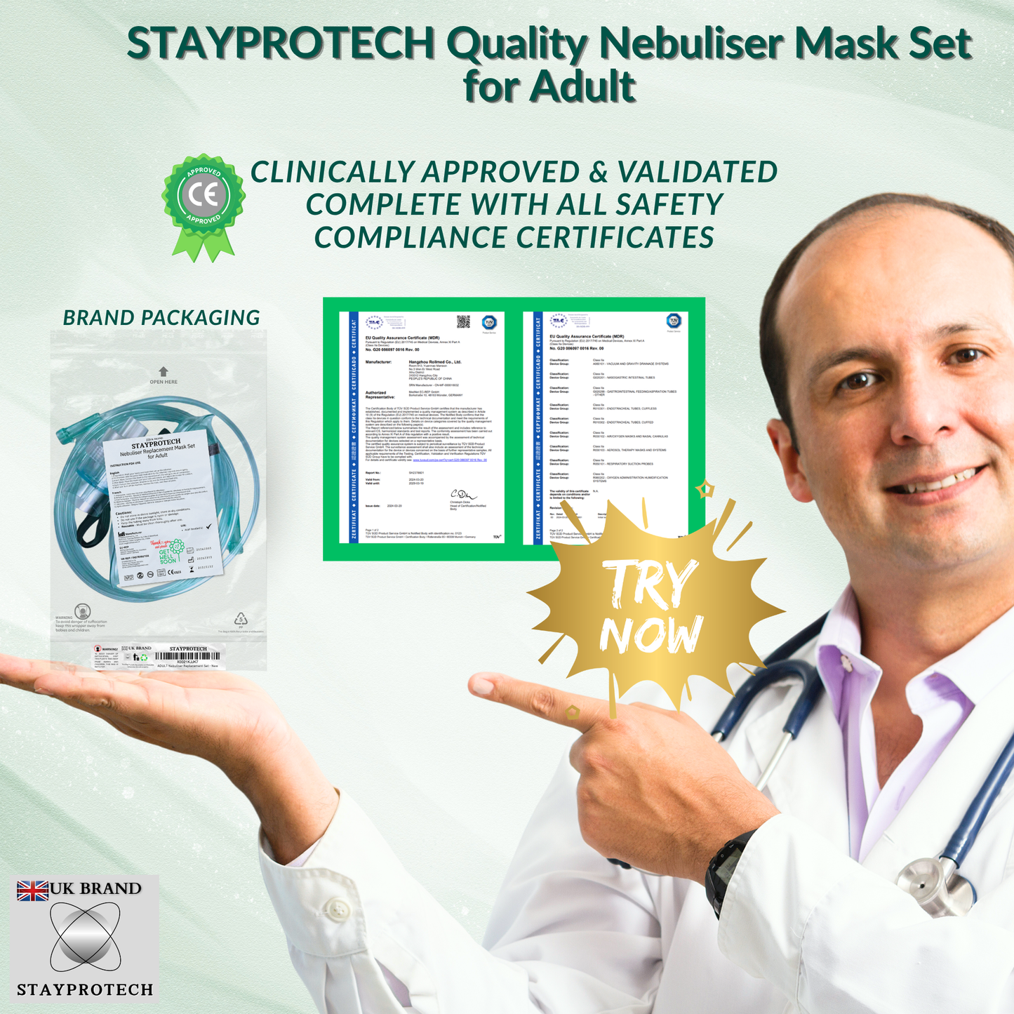 STAYPROTECH Nebuliser Replacement Accessory Set for Adults – Mask, Chamber & 2.1m Tubing – Universal Fit for Most Nebulisers.
