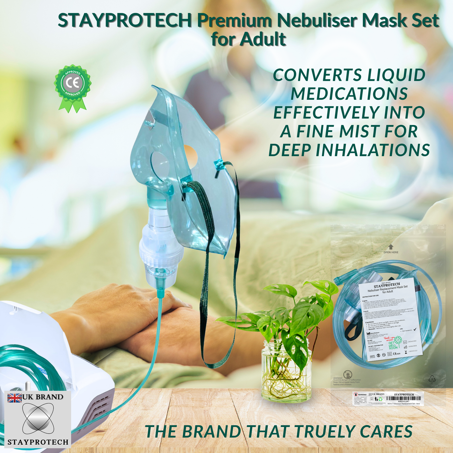 STAYPROTECH Nebuliser Replacement Accessory Set for Adults – Mask, Chamber & 2.1m Tubing – Universal Fit for Most Nebulisers.