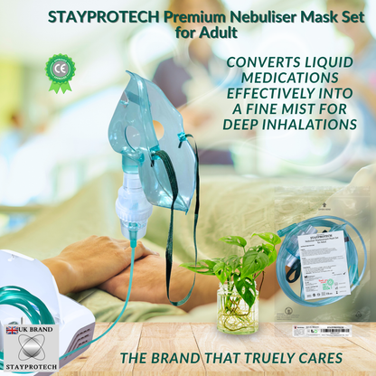 STAYPROTECH Nebuliser Replacement Accessory Set for Adults – Mask, Chamber & 2.1m Tubing – Universal Fit for Most Nebulisers.