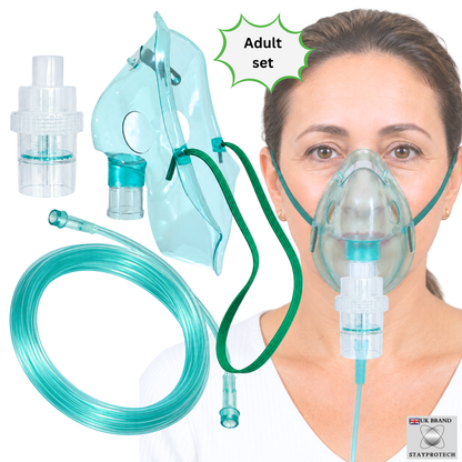STAYPROTECH Nebuliser Replacement Accessory Set for Adults – Mask, Chamber & 2.1m Tubing – Universal Fit for Most Nebulisers.