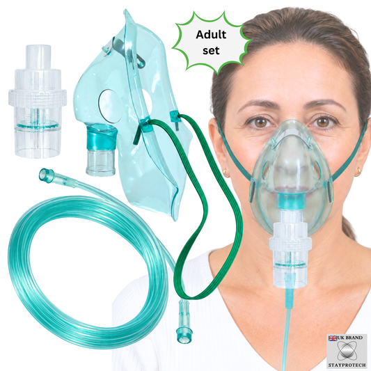 STAYPROTECH Nebuliser Replacement Accessory Set for Adults – Mask, Chamber & 2.1m Tubing – Universal Fit for Most Nebulisers.