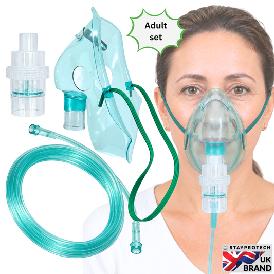 STAYPROTECH Nebuliser Replacement Accessory Set for Adults – Mask, Chamber & 2.1m Tubing – Universal Fit for Most Nebulisers.