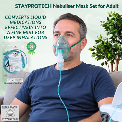 STAYPROTECH Nebuliser Replacement Accessory Set for Adults – Mask, Chamber & 2.1m Tubing – Universal Fit for Most Nebulisers.