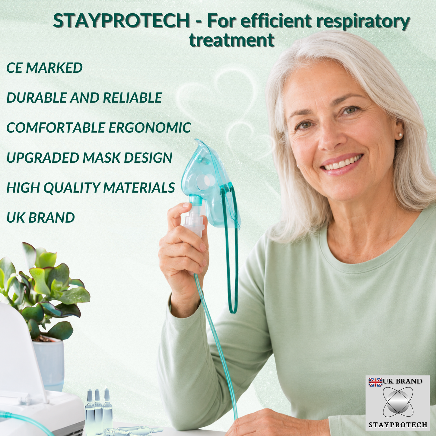 STAYPROTECH Nebuliser Replacement Accessory Set for Adults – Mask, Chamber & 2.1m Tubing – Universal Fit for Most Nebulisers.