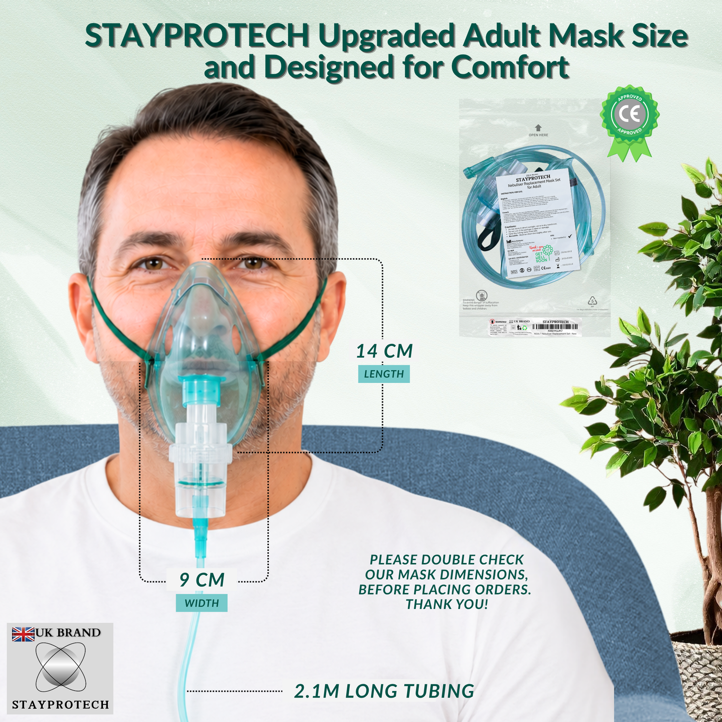 STAYPROTECH Nebuliser Replacement Accessory Set for Adults – Mask, Chamber & 2.1m Tubing – Universal Fit for Most Nebulisers.