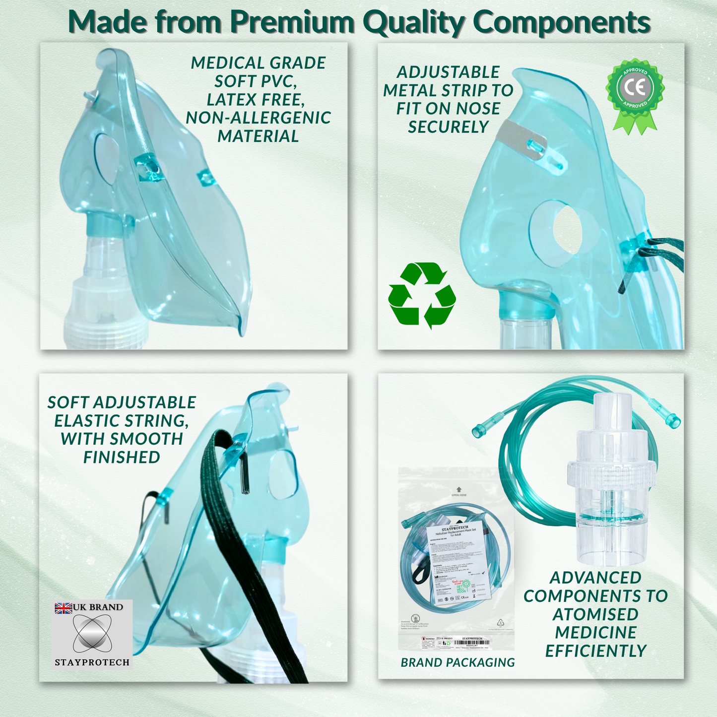 STAYPROTECH Nebuliser Replacement Accessory Set for Adults – Mask, Chamber & 2.1m Tubing – Universal Fit for Most Nebulisers.