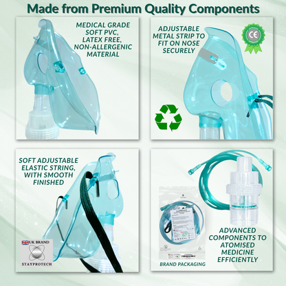 STAYPROTECH Nebuliser Replacement Accessory Set for Adults – Mask, Chamber & 2.1m Tubing – Universal Fit for Most Nebulisers.