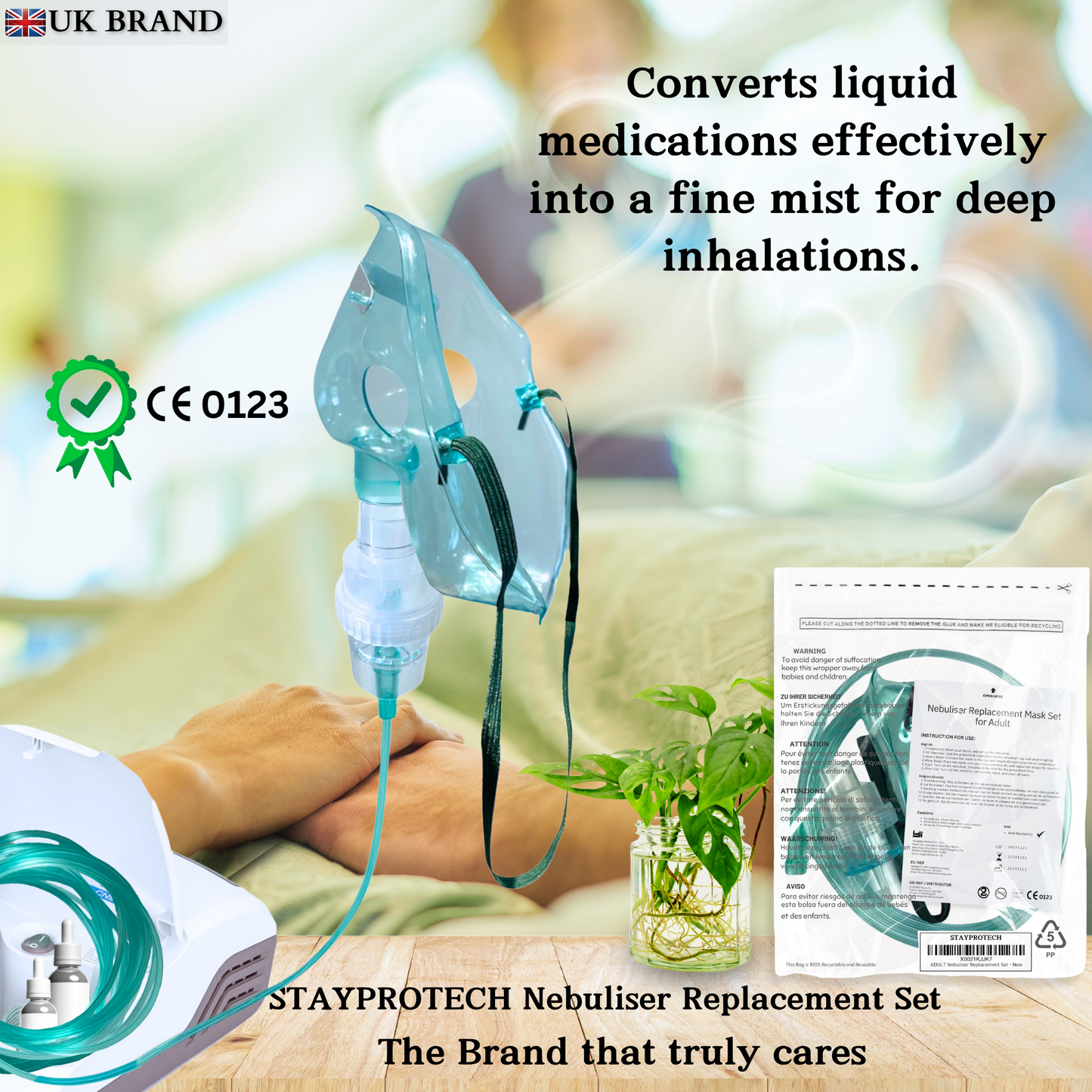 STAYPROTECH Nebuliser Replacement Accessory Set for Adults – Mask, Chamber & 2.1m Tubing – Universal Fit for Most Nebulisers.