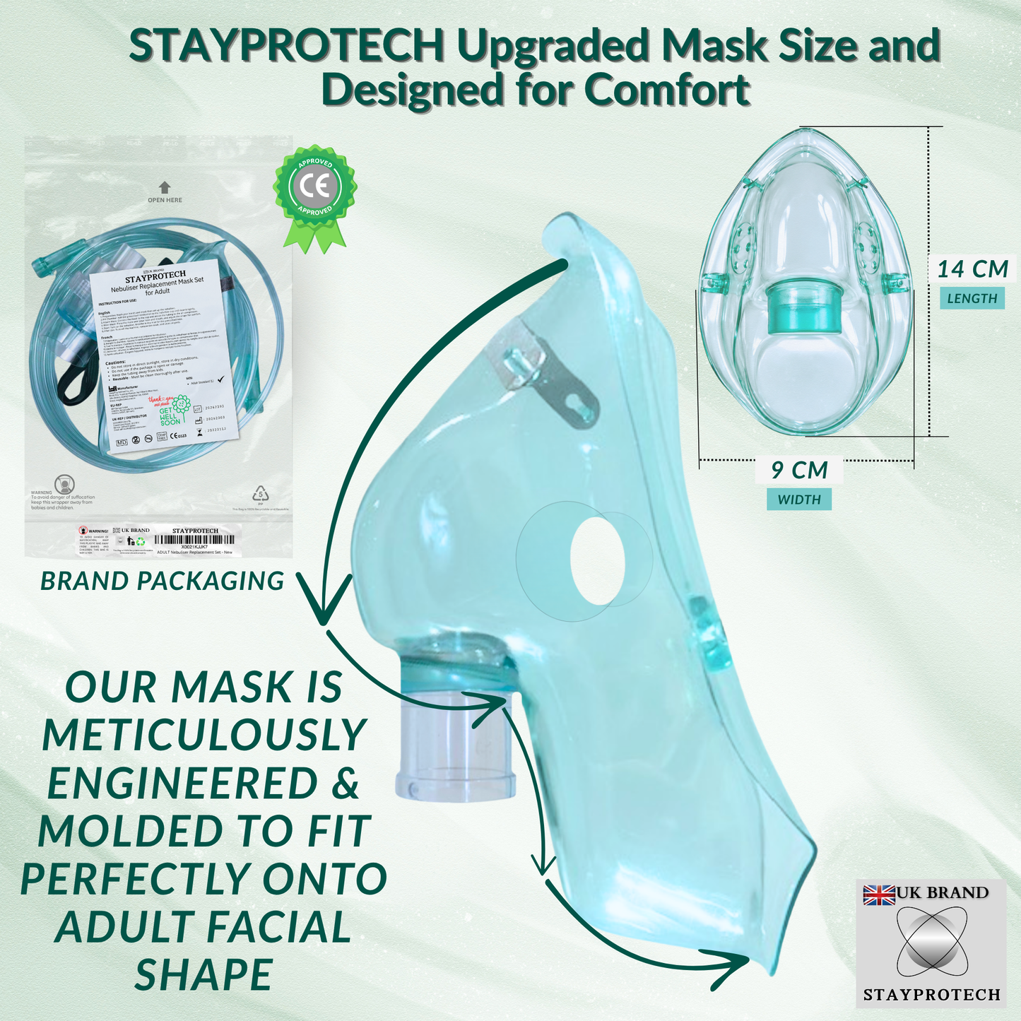 STAYPROTECH Nebuliser Replacement Accessory Set for Adults – Mask, Chamber & 2.1m Tubing – Universal Fit for Most Nebulisers.