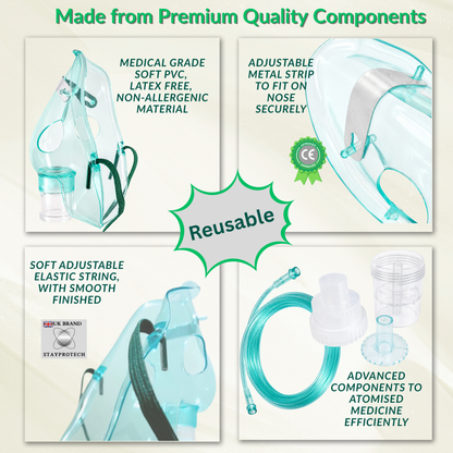 STAYPROTECH Nebuliser replacement accessories set for Kid's - Mask, Medicine chamber, 2.1m  nebuliser tubing.