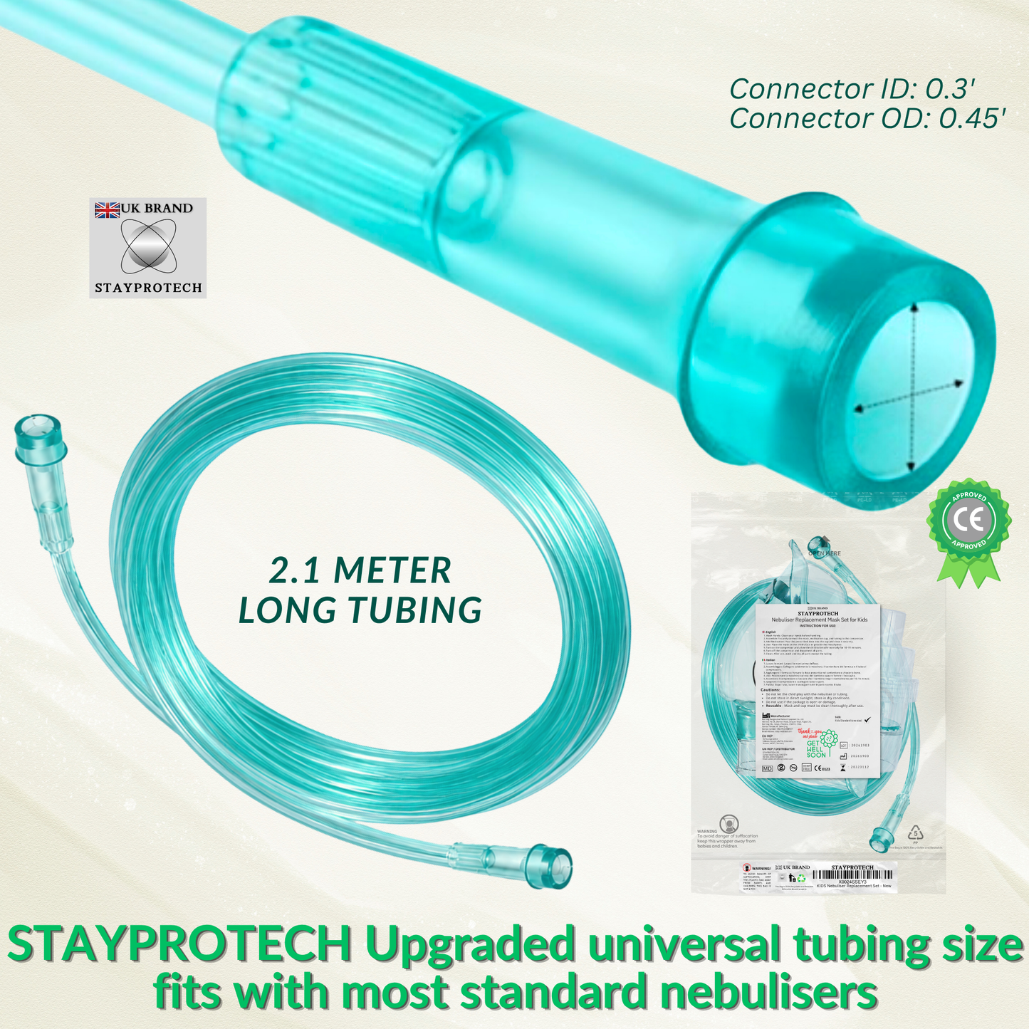 STAYPROTECH Nebuliser replacement accessories set for Kid's - Mask, Medicine chamber, 2.1m  nebuliser tubing.