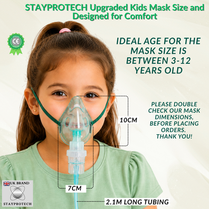 STAYPROTECH Nebuliser replacement accessories set for Kid's - Mask, Medicine chamber, 2.1m  nebuliser tubing.