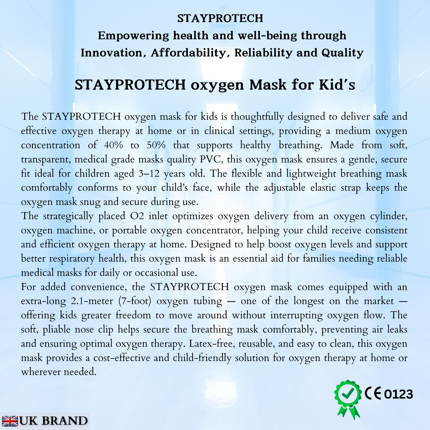 STAYPROTECH Oxygen Mask with 2.1m Tubing Medical Oxygen Mask for Kid’s. Enhances Oxygen Therapy at Home. Comfortable Fit, Adjustable Strap & Soft Medical Grade PVC.