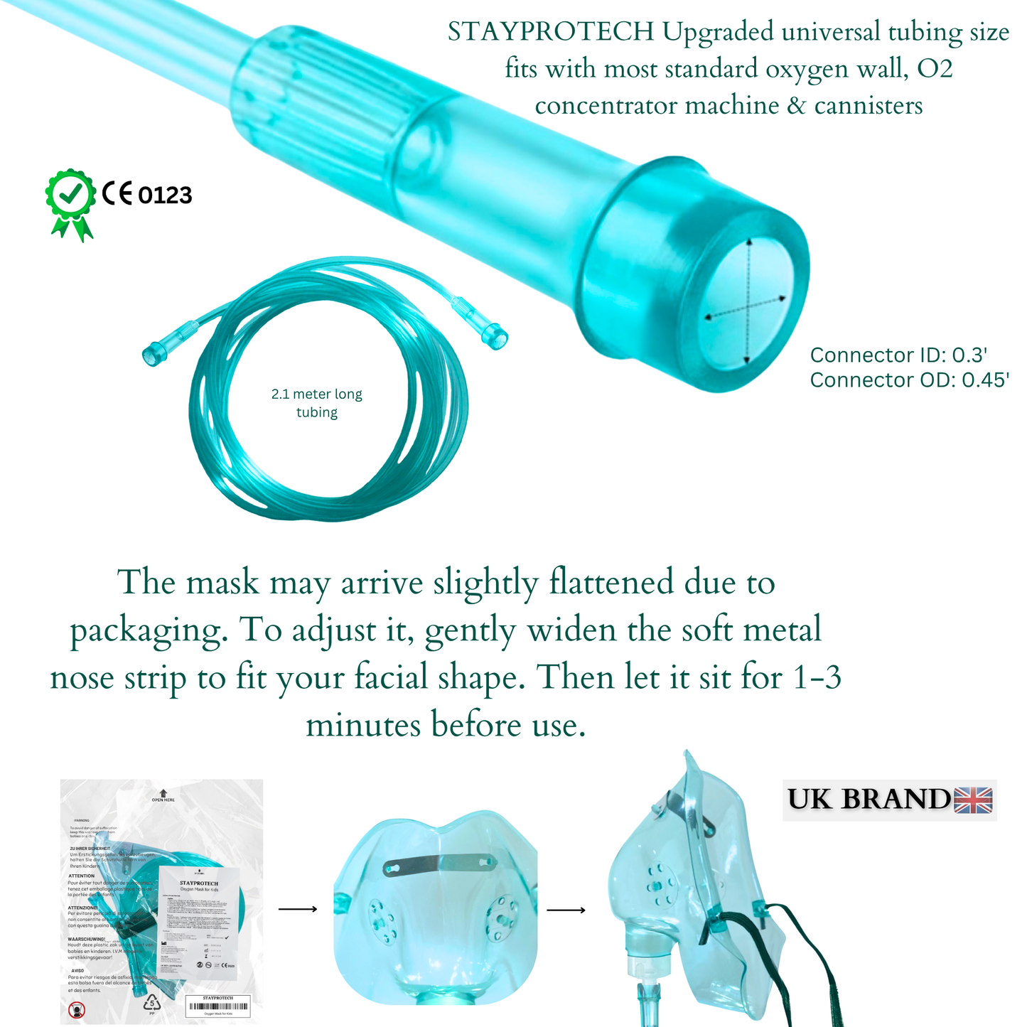 STAYPROTECH Oxygen Mask with 2.1m Tubing Medical Oxygen Mask for Kid’s. Enhances Oxygen Therapy at Home. Comfortable Fit, Adjustable Strap & Soft Medical Grade PVC.