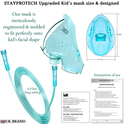 STAYPROTECH Oxygen Mask with 2.1m Tubing Medical Oxygen Mask for Kid’s. Enhances Oxygen Therapy at Home. Comfortable Fit, Adjustable Strap & Soft Medical Grade PVC.