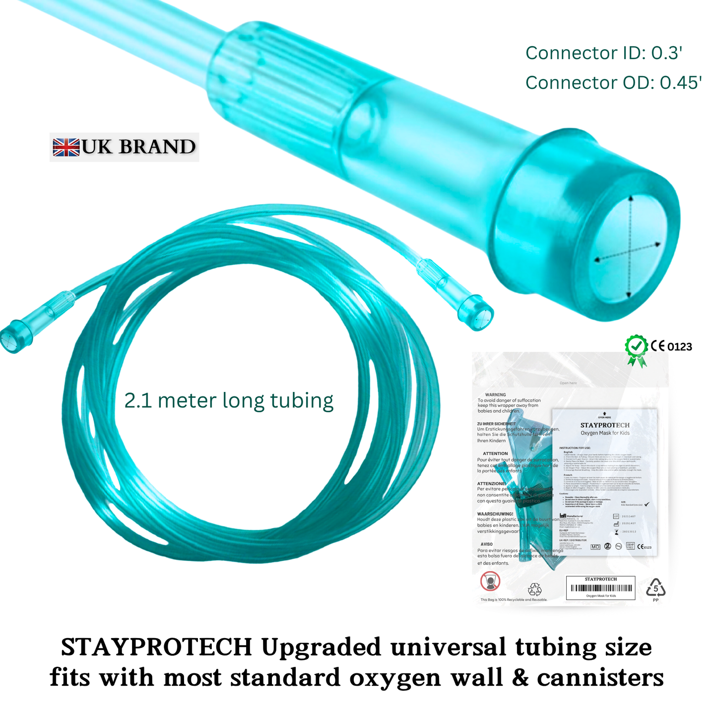 STAYPROTECH Oxygen Mask with 2.1m Tubing Medical Oxygen Mask for Kid’s. Enhances Oxygen Therapy at Home. Comfortable Fit, Adjustable Strap & Soft Medical Grade PVC.