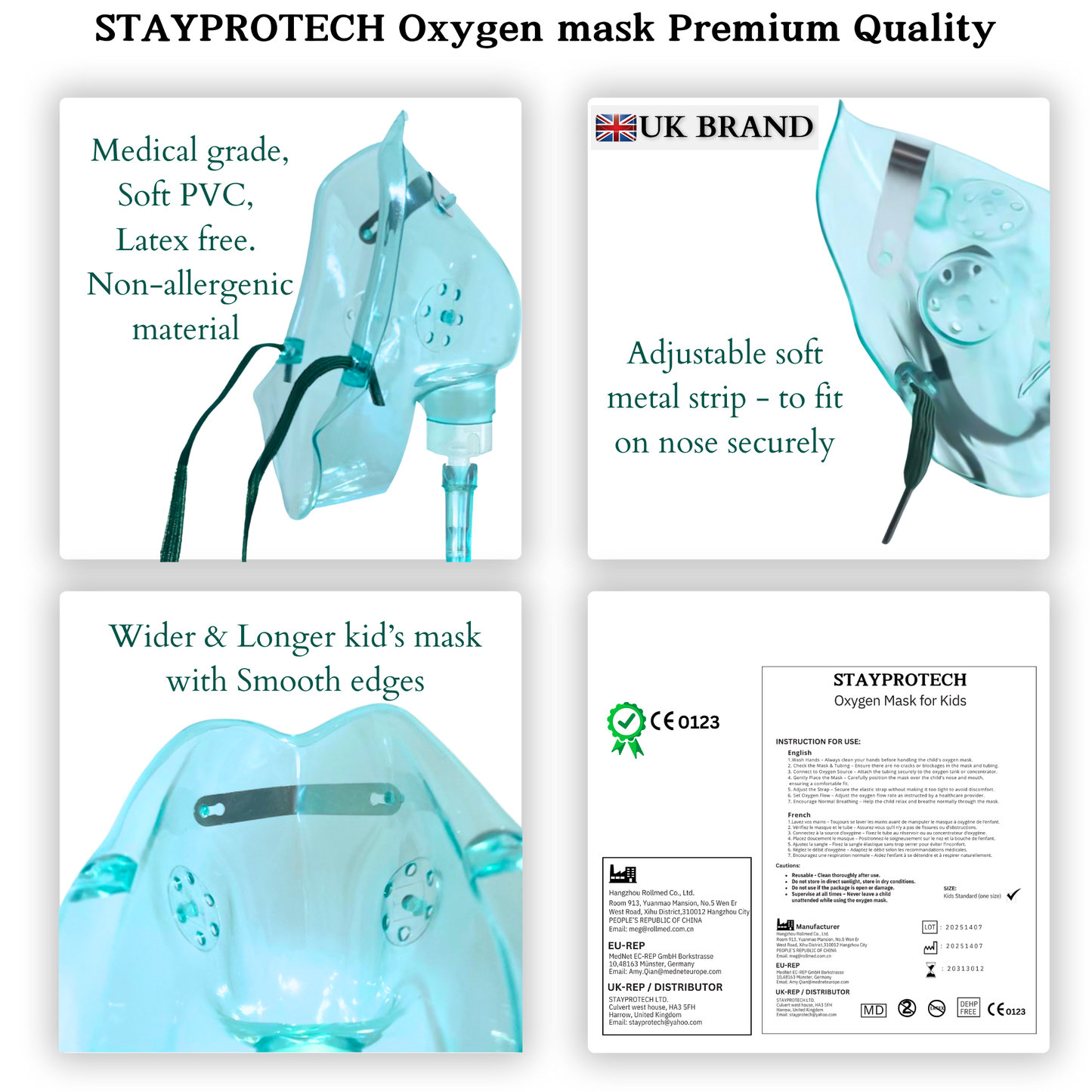 STAYPROTECH Oxygen Mask with 2.1m Tubing Medical Oxygen Mask for Kid’s. Enhances Oxygen Therapy at Home. Comfortable Fit, Adjustable Strap & Soft Medical Grade PVC.
