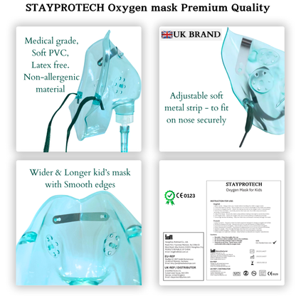 STAYPROTECH Oxygen Mask with 2.1m Tubing Medical Oxygen Mask for Kid’s. Enhances Oxygen Therapy at Home. Comfortable Fit, Adjustable Strap & Soft Medical Grade PVC.