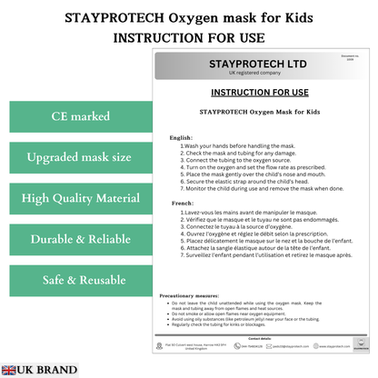 STAYPROTECH Oxygen Mask with 2.1m Tubing Medical Oxygen Mask for Kid’s. Enhances Oxygen Therapy at Home. Comfortable Fit, Adjustable Strap & Soft Medical Grade PVC.