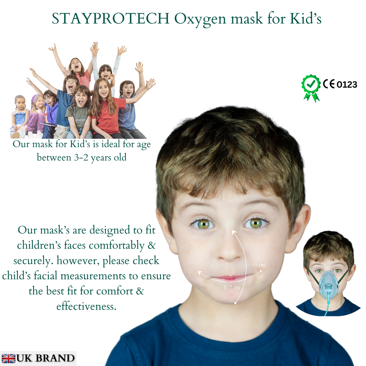 STAYPROTECH Oxygen Mask with 2.1m Tubing Medical Oxygen Mask for Kid’s. Enhances Oxygen Therapy at Home. Comfortable Fit, Adjustable Strap & Soft Medical Grade PVC.