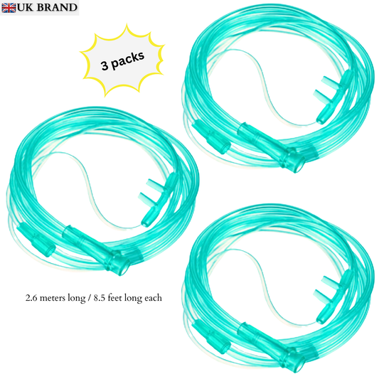 STAYPROTECH Oxygen Tubing Nasal Cannula 3PCS Green Medical Grade PVC, Kink Resistant Soft & Smooth Surface, Comfort & Convenient 2.6 m long for Long-Lasting wear.