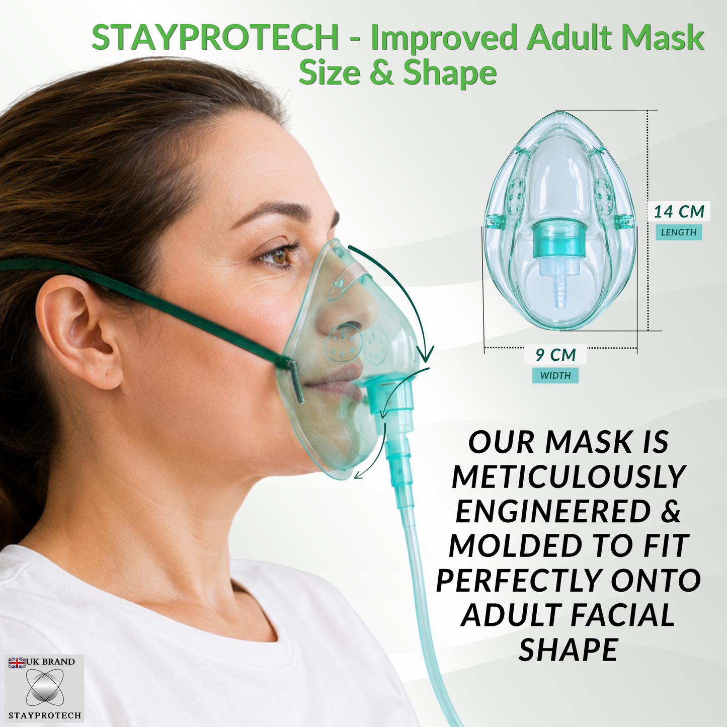 STAYPROTECH Oxygen Mask with 2.1m Tubing Medical Oxygen Mask for Adult. Enhances Oxygen Therapy at Home. Comfortable Fit, Adjustable Strap & Soft Medical Grade PVC.