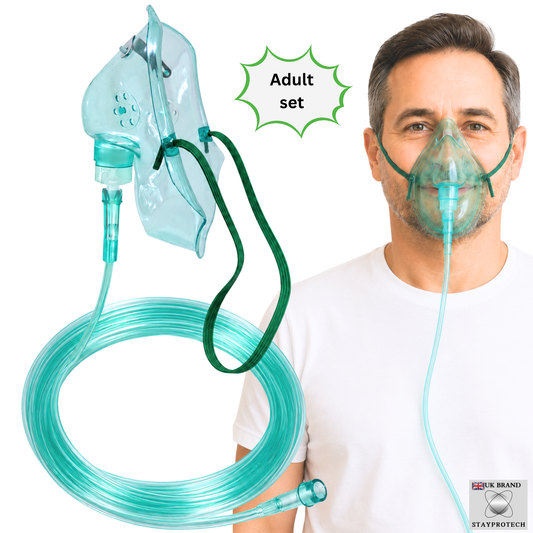 STAYPROTECH Oxygen Mask with 2.1m Tubing Medical Oxygen Mask for Adult. Enhances Oxygen Therapy at Home. Comfortable Fit, Adjustable Strap & Soft Medical Grade PVC.